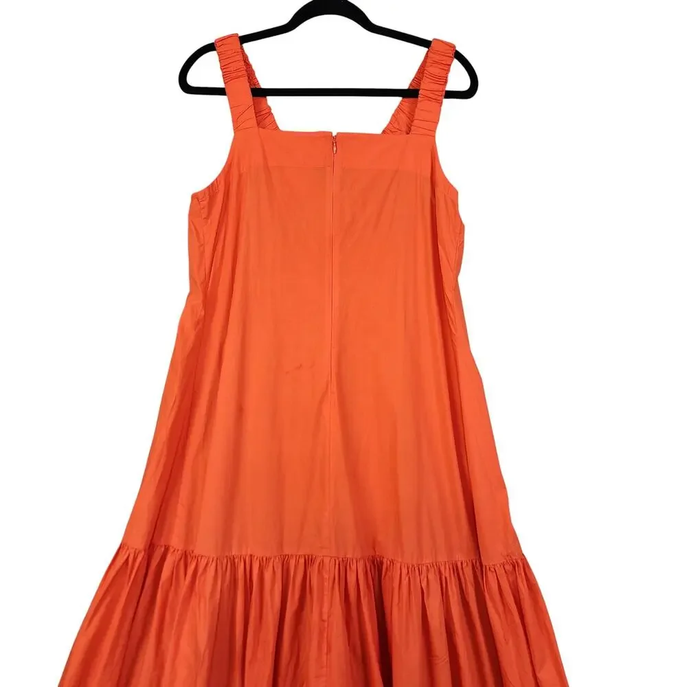 Eudon Choi Womens Midi Ruched Tiered Dress Size 12 Orange Tiered Smocked Peasant